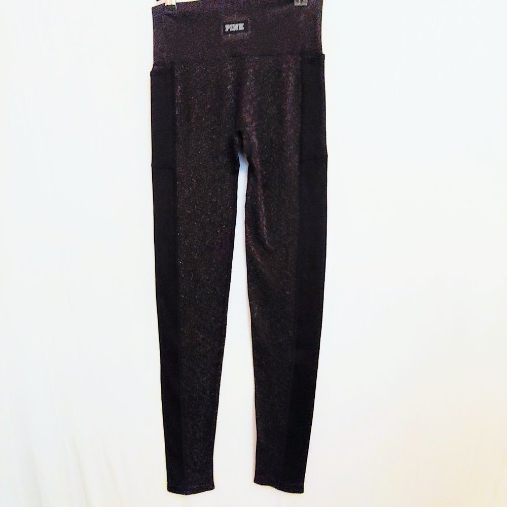 Victoria's Secret PINK black w/multi color metallic glitter leggings NWOT sz SP